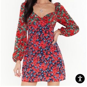 Nasty Gal red floral long sleeve dress us size 6